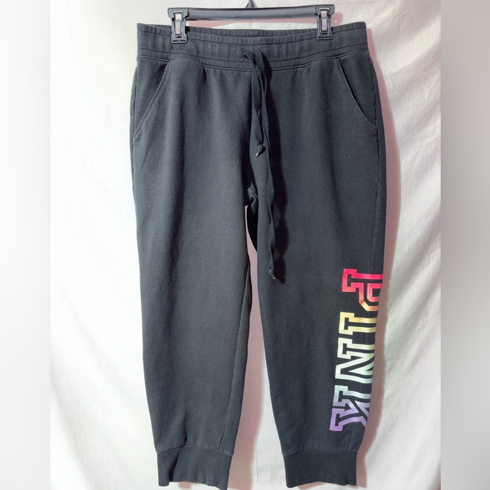 PINK Victoria's Secret Black Sweatpants with Rainbow PINK Leg Logo